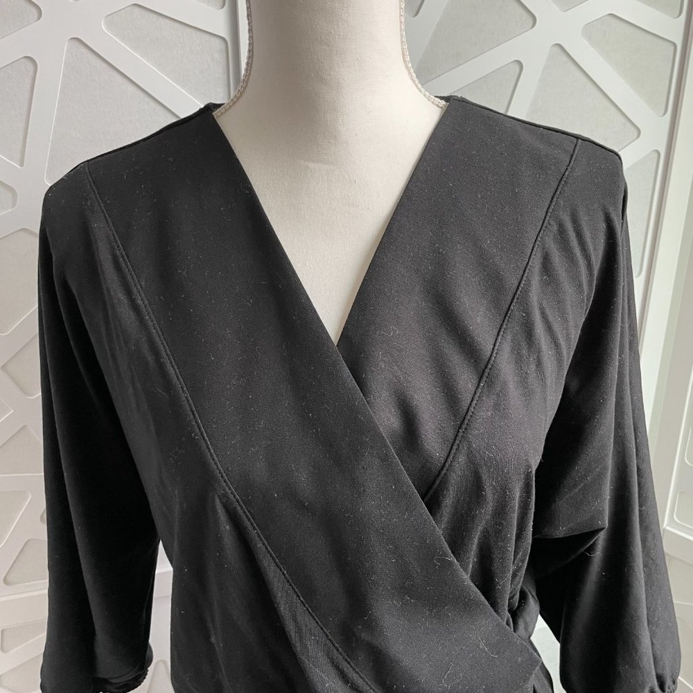 Garnet Hill Batwing Faux Wrap Knit Midi Dress Black Sz M Medium - Picture 5 of 12